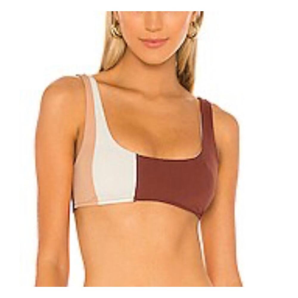 L*SPACE Ibiza Bikini Swim Top Tobacco Colorblock Texture Size Small